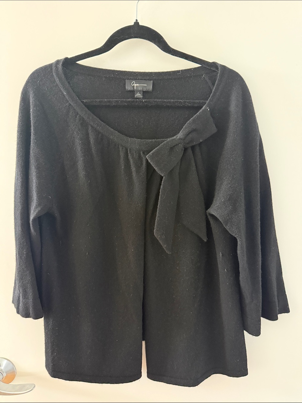 Aqua Black Bow-Accent Scoop Neck Sweater